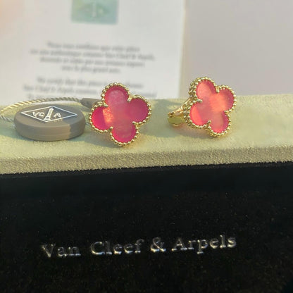 [Clover Jewelry]NEW CLOVER 15MM PINK ENAMEL STUD EARRINGS