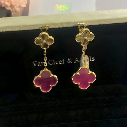 [Clover Jewelry]NEW CLOVER 2 MOTIF PINK ENAMEL EARRINGS