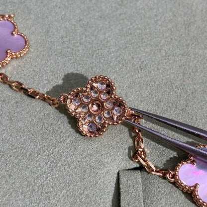[Clover Jewelry]CLOVER 10 MOTIFS DIAMOND PINK MOP NECKLACE