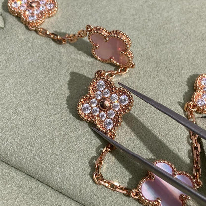 [Clover Jewelry]CLOVER 10 MOTIFS DIAMOND PINK MOP NECKLACE