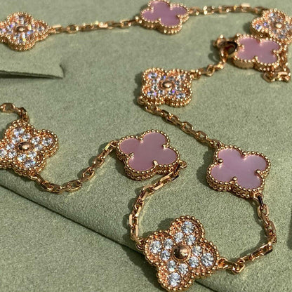 [Clover Jewelry]CLOVER 10 MOTIFS DIAMOND PINK MOP NECKLACE