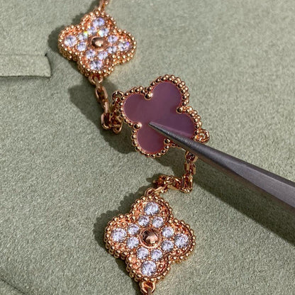 [Clover Jewelry]CLOVER 10 MOTIFS DIAMOND PINK MOP NECKLACE
