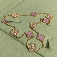 [Clover Jewelry]CLOVER 10 MOTIFS DIAMOND PINK MOP NECKLACE