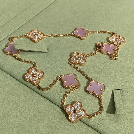[Clover Jewelry]CLOVER 10 MOTIFS DIAMOND PINK MOP NECKLACE