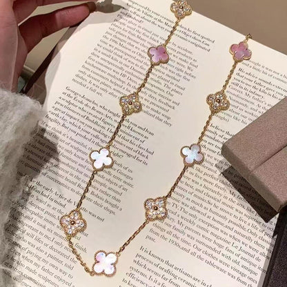 [Clover Jewelry]CLOVER 10 MOTIFS DIAMOND PINK MOP NECKLACE