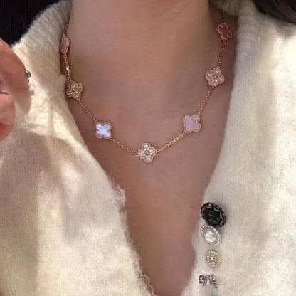 [Clover Jewelry]CLOVER 10 MOTIFS DIAMOND PINK MOP NECKLACE