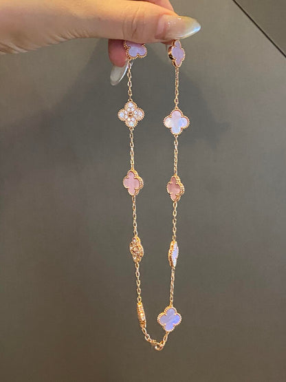 [Clover Jewelry]CLOVER 10 MOTIFS DIAMOND PINK MOP NECKLACE