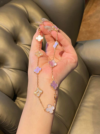 [Clover Jewelry]CLOVER 10 MOTIFS DIAMOND PINK MOP NECKLACE