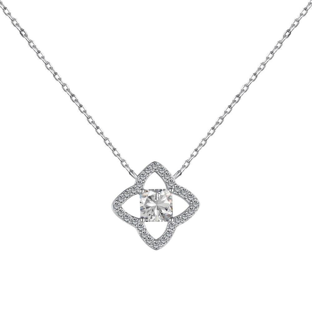 [Clover Jewelry]Exquisite Flower Shape Princess Cut Necklace