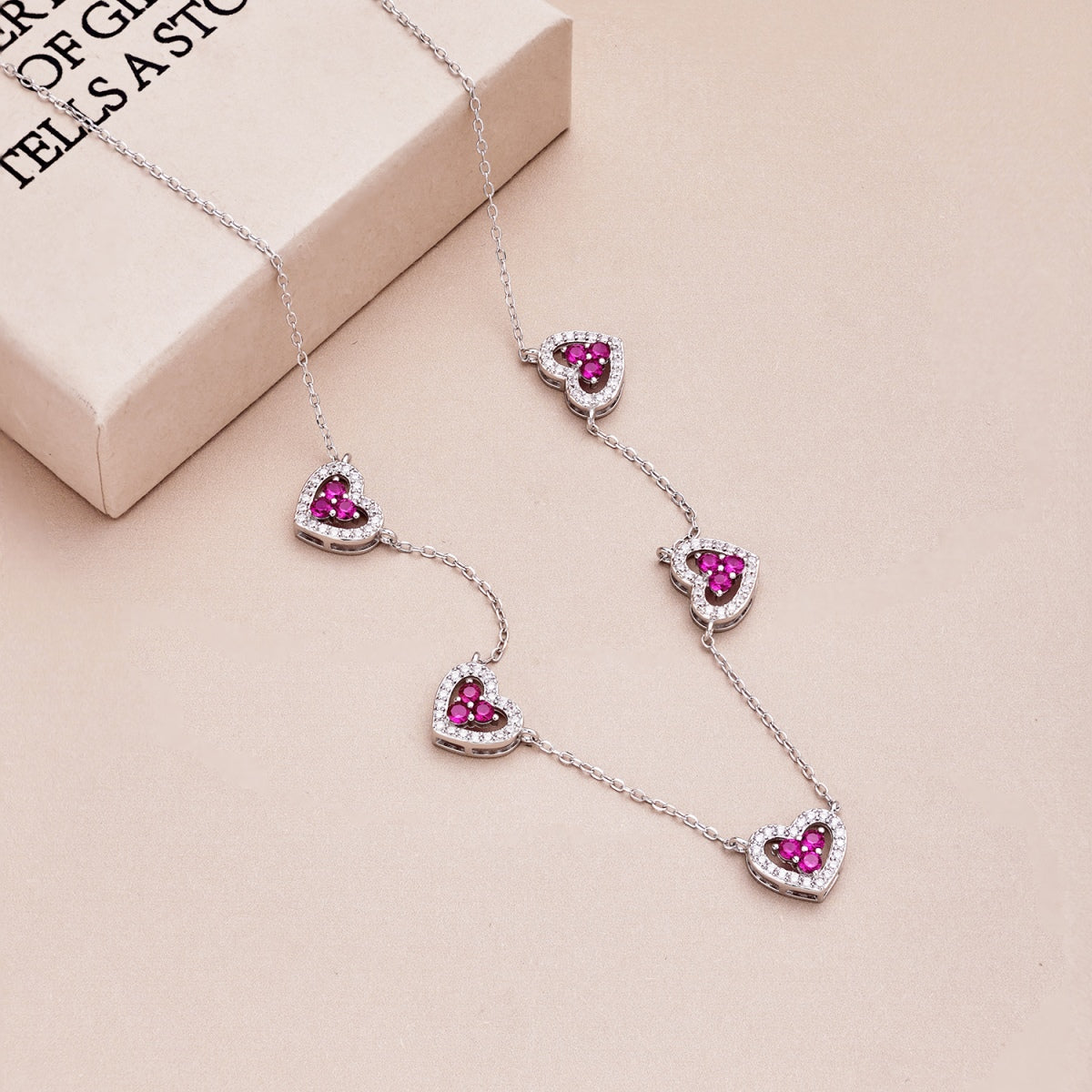 [Clover Jewelry]Sparkling Five Heart Necklace