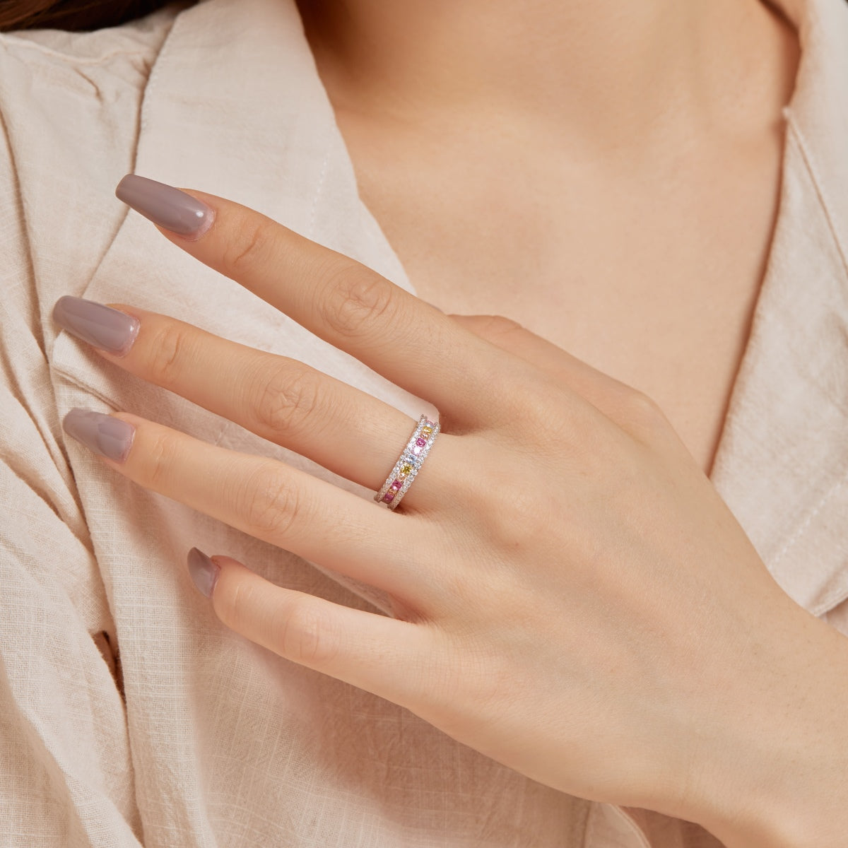 [Clover Jewelry]Delicate Colorful Round Cut Daily Ring