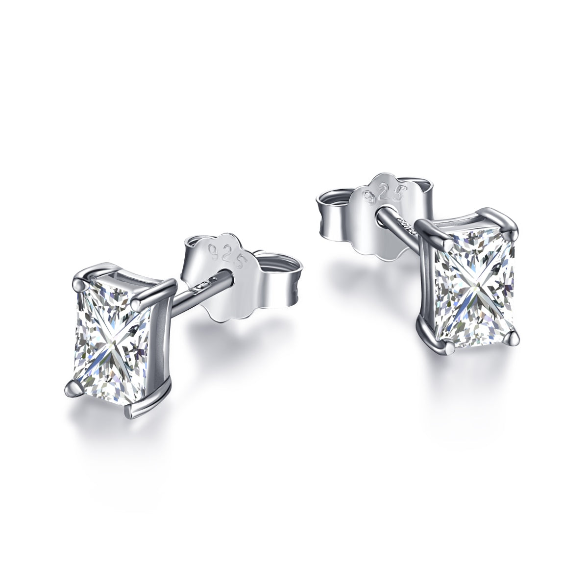 [Clover Jewelry]Stylish Shiny Rectangular Center Stone Stud Earrings