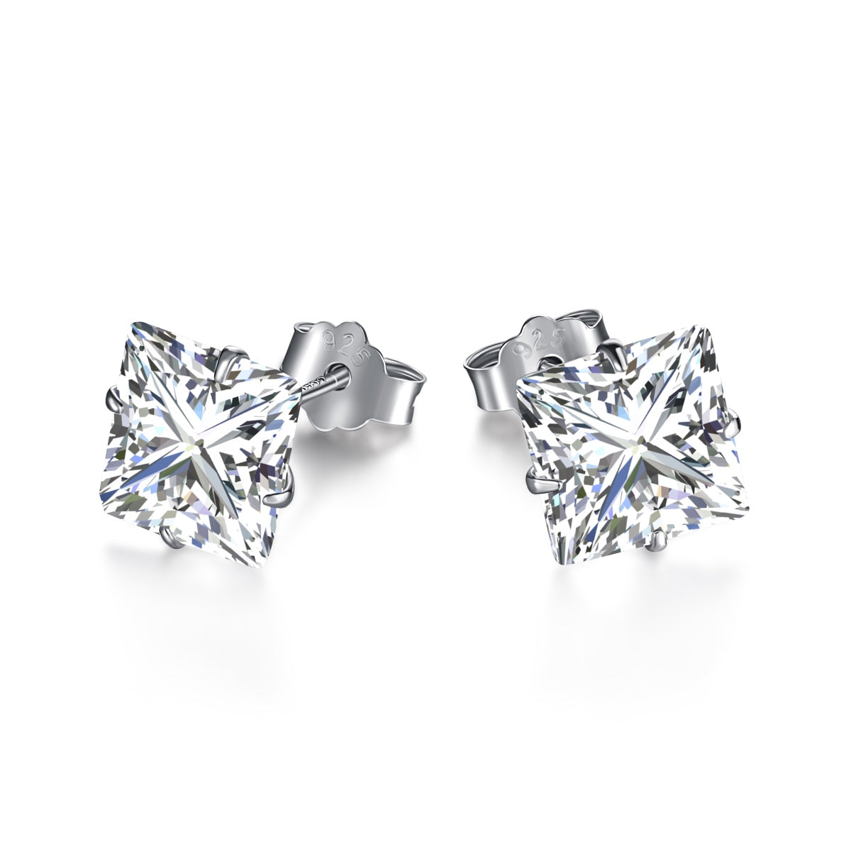 [Clover Jewelry]Stylish Shiny Square Center Stone Stud Earrings