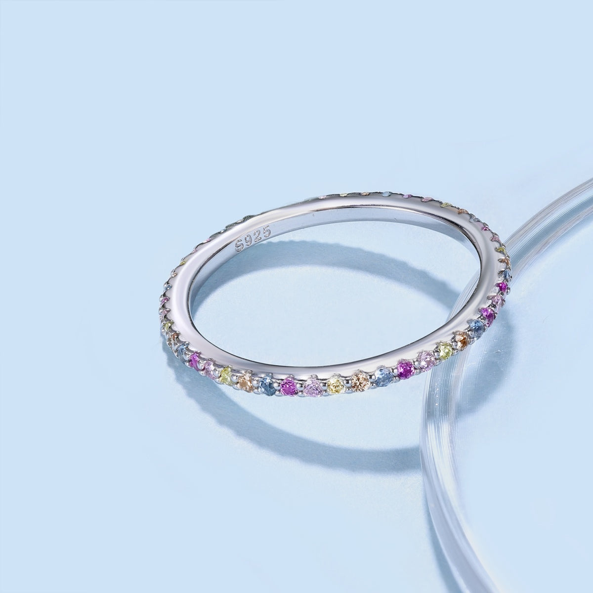 [Clover Jewelry]Ornate Colorful Round Cut Tennis Ring