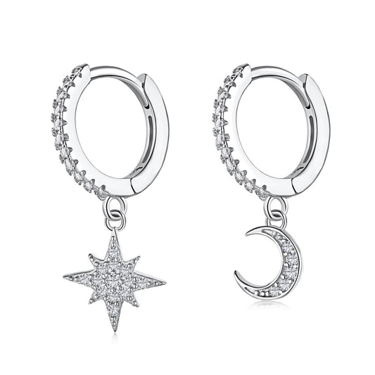 [Clover Jewelry]Star and Moon Asymmetric Earrings