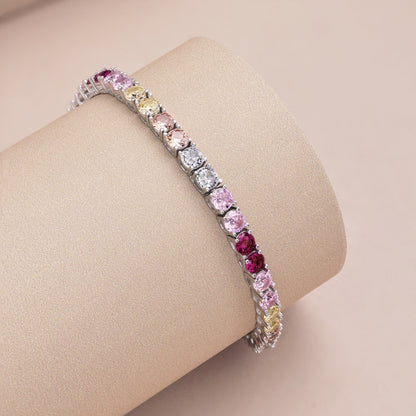 [Clover Jewelry]Radiant Colorful Round Cut Tennis Bracelet