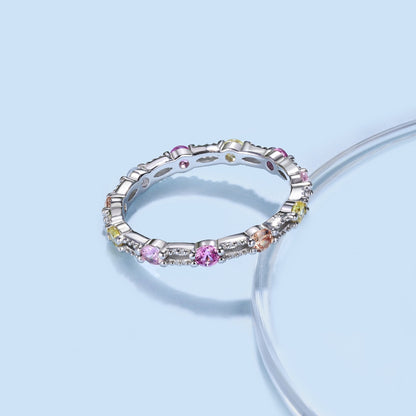 [Clover Jewelry]Sparkling Colorful Round Cut Tennis Ring