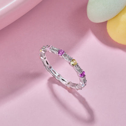 [Clover Jewelry]Sparkling Colorful Round Cut Tennis Ring