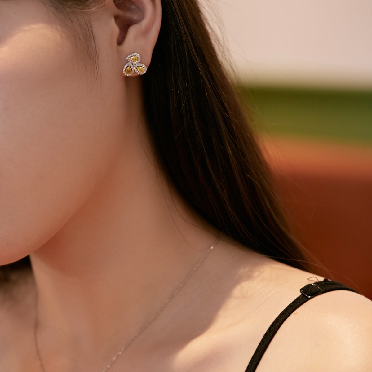 [Clover Jewelry]Ornate Flower Shape Pear Cut Lover Earrings