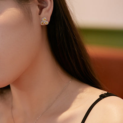 [Clover Jewelry]Ornate Flower Shape Pear Cut Lover Earrings