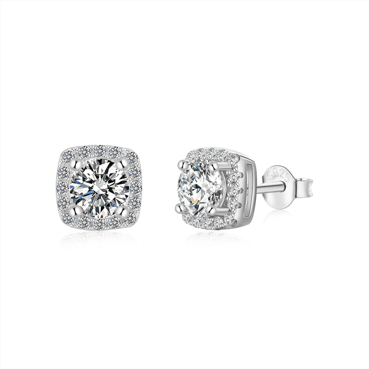 [Clover Jewelry]Classic Round Center Stone Stud Earrings