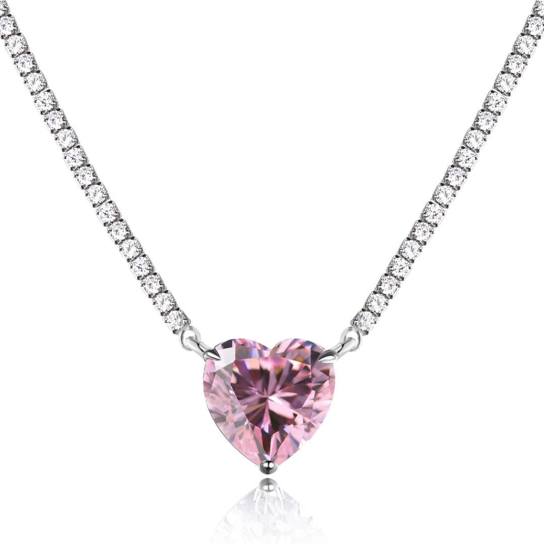 [Clover Jewelry]8.0 Carat Versatile Colorful Sweet Heart-Shaped Tennis Necklace