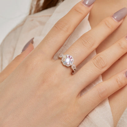 [Clover Jewelry]Delicate Colorful Round Cut Flower Shape Wedding Ring