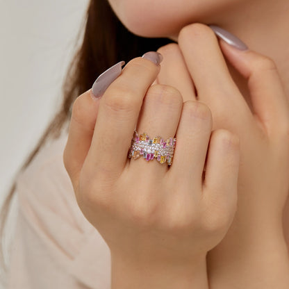 [Clover Jewelry]Luxurious Colorful Radiant Cut Daily Ring