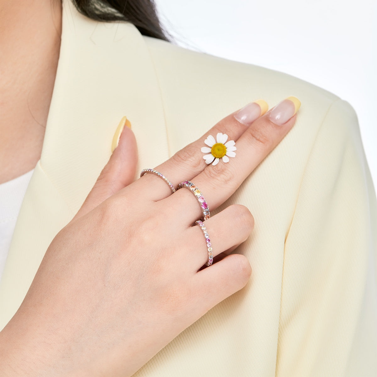 [Clover Jewelry]Dazzling Lustrous Round Cut Tennis Ring