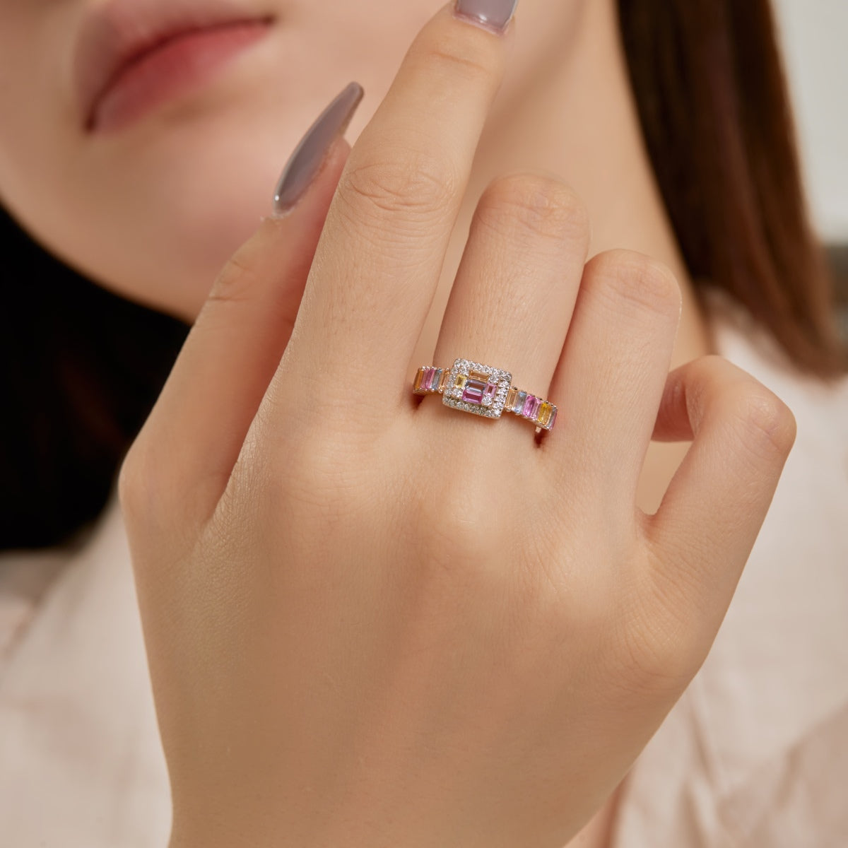 [Clover Jewelry]Exquisite Colorful Radiant Cut Party Ring