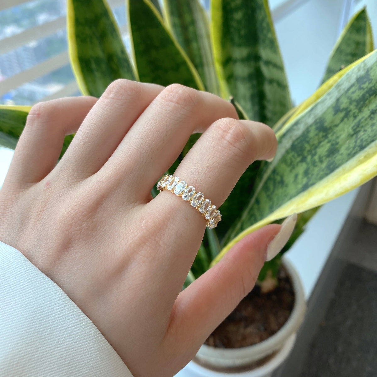 [Clover Jewelry]Ornate Oval Cut Tennis Ring