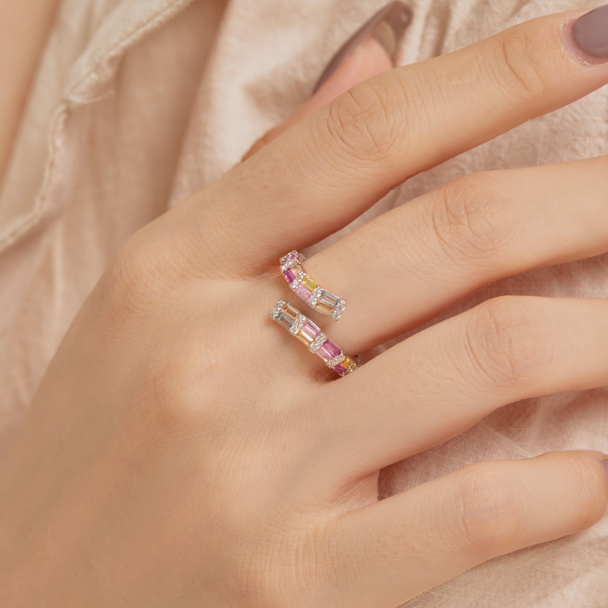 [Clover Jewelry]Charming Colorful Radiant Cut Adjustable Daily Ring