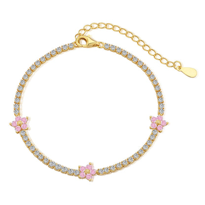 [Clover Jewelry]Sparkling Flower Shape Tennis Bracelet