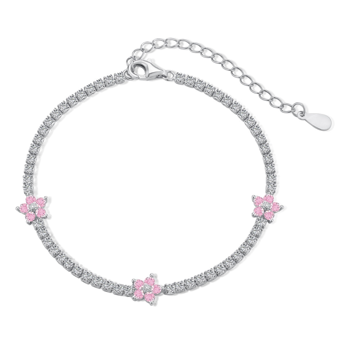 [Clover Jewelry]Sparkling Flower Shape Tennis Bracelet