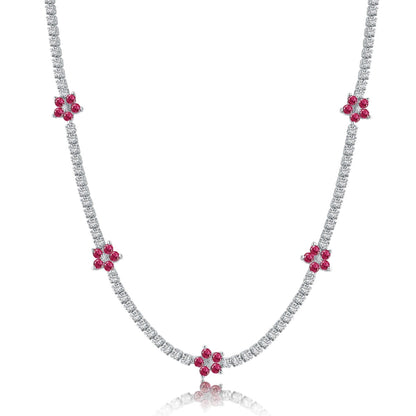 [Clover Jewelry]Luxurious Colorful Flower Tennis Necklace