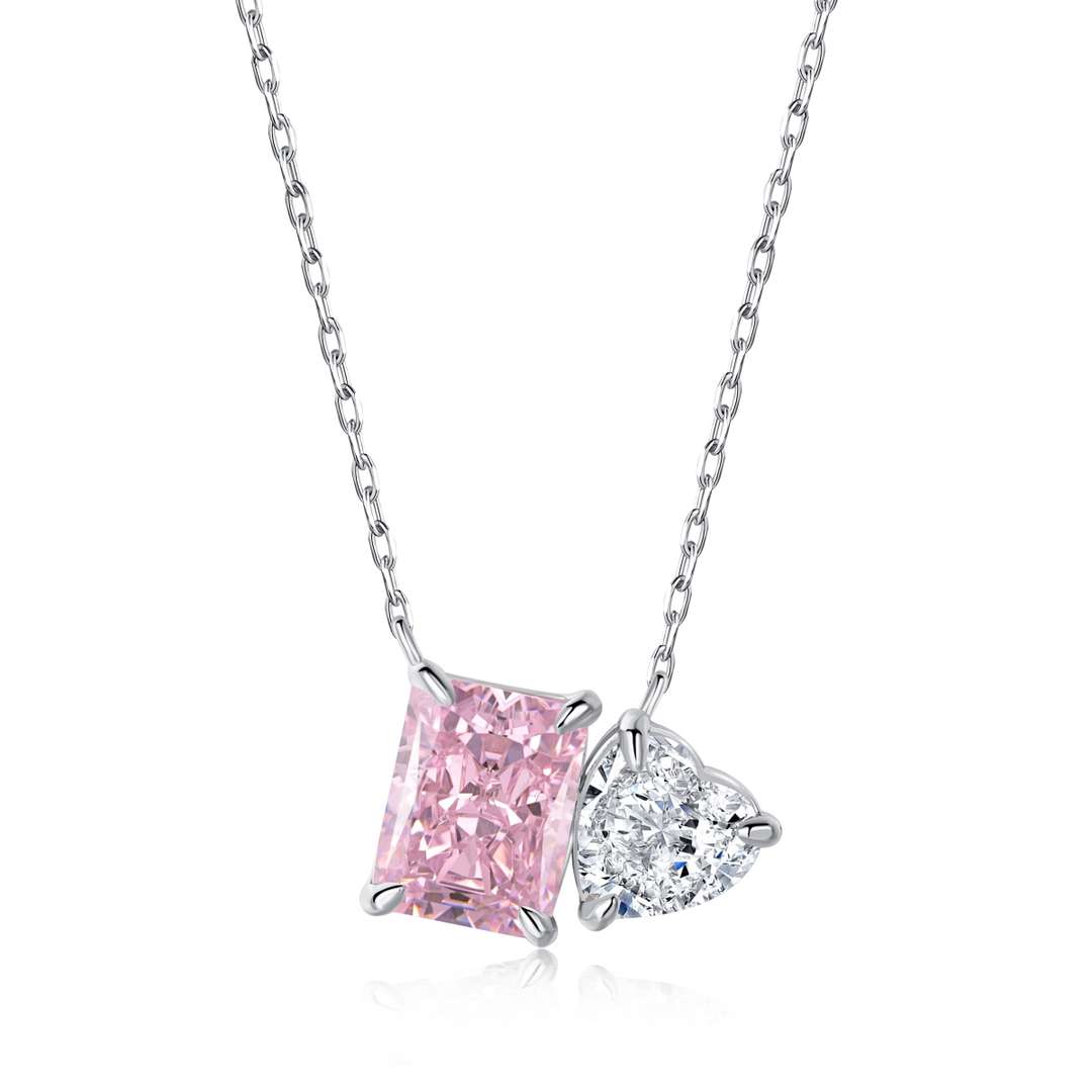 [Clover Jewelry]Dazzling Square & Heart Shape Necklace