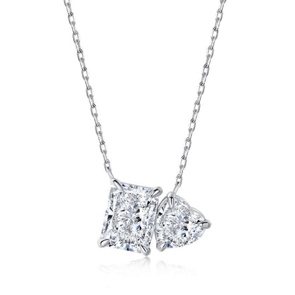 [Clover Jewelry]Dazzling Square & Heart Shape Necklace