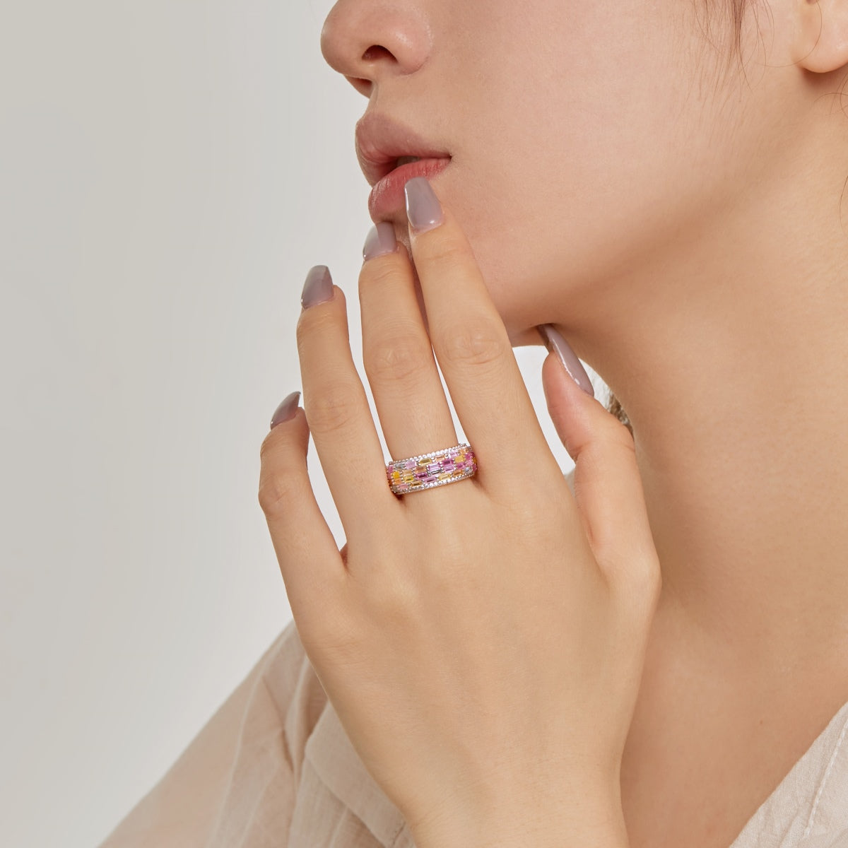 [Clover Jewelry]Radiant Colorful Radiant Cut Daily Ring