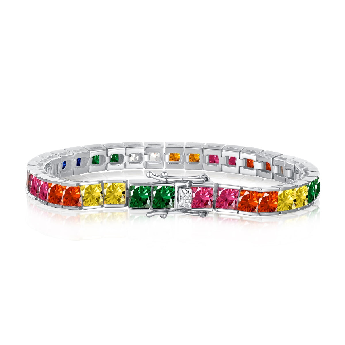 [Clover Jewelry]Radiant Colorful Princess Cut Tennis Bracelet