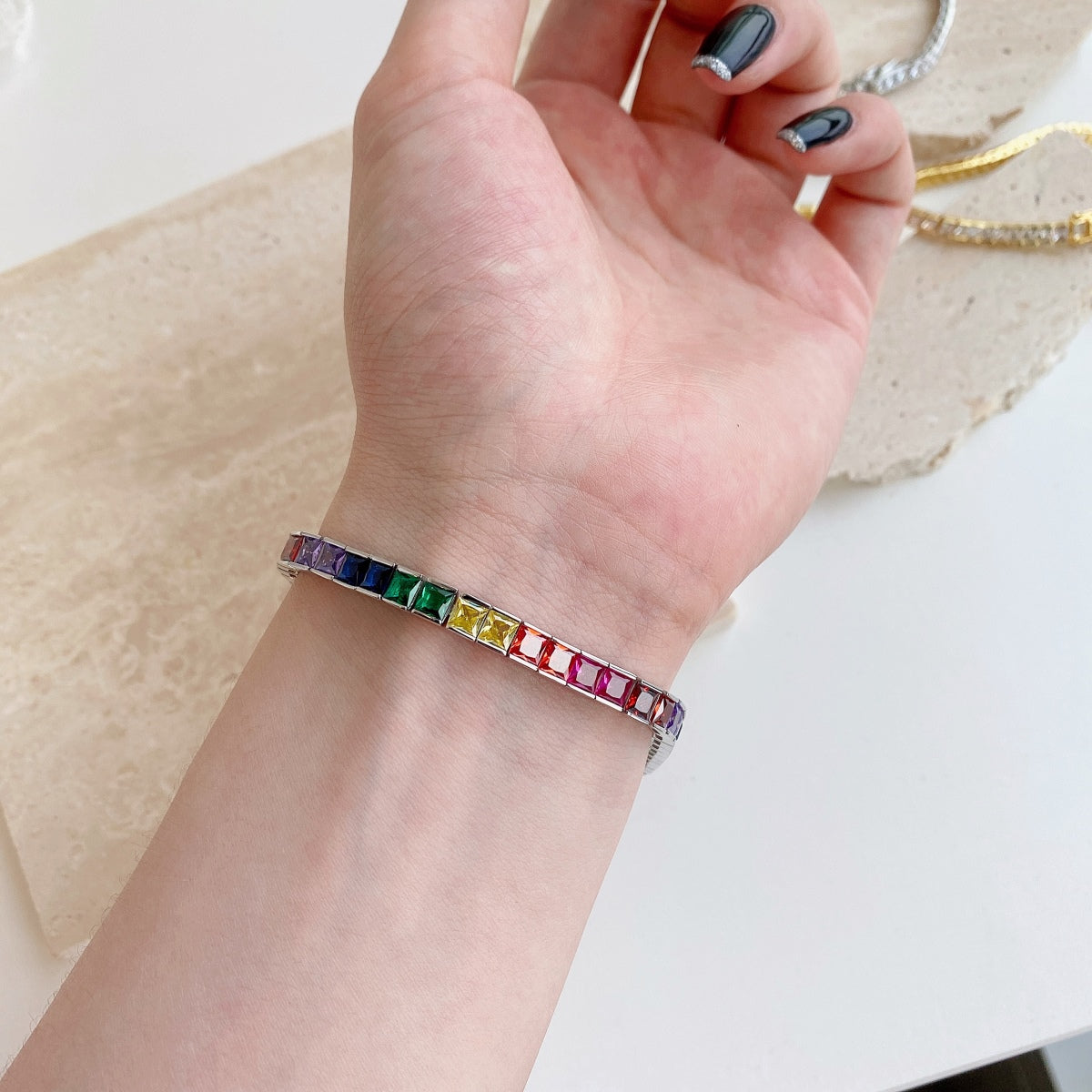 [Clover Jewelry]Radiant Colorful Princess Cut Tennis Bracelet