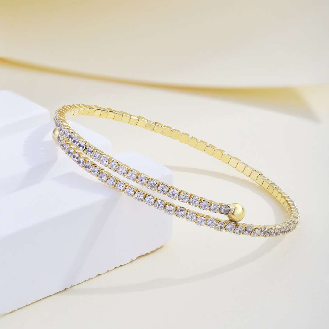 [Clover Jewelry]Row of Diamonds Round Fashion Bracelet