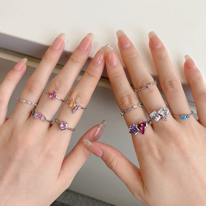 [Clover Jewelry]Radiant Colorful Round Cut Daily Ring