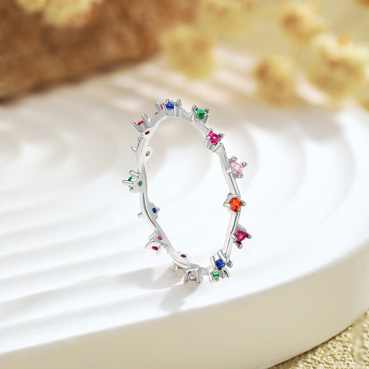 [Clover Jewelry]Radiant Colorful Round Cut Daily Ring