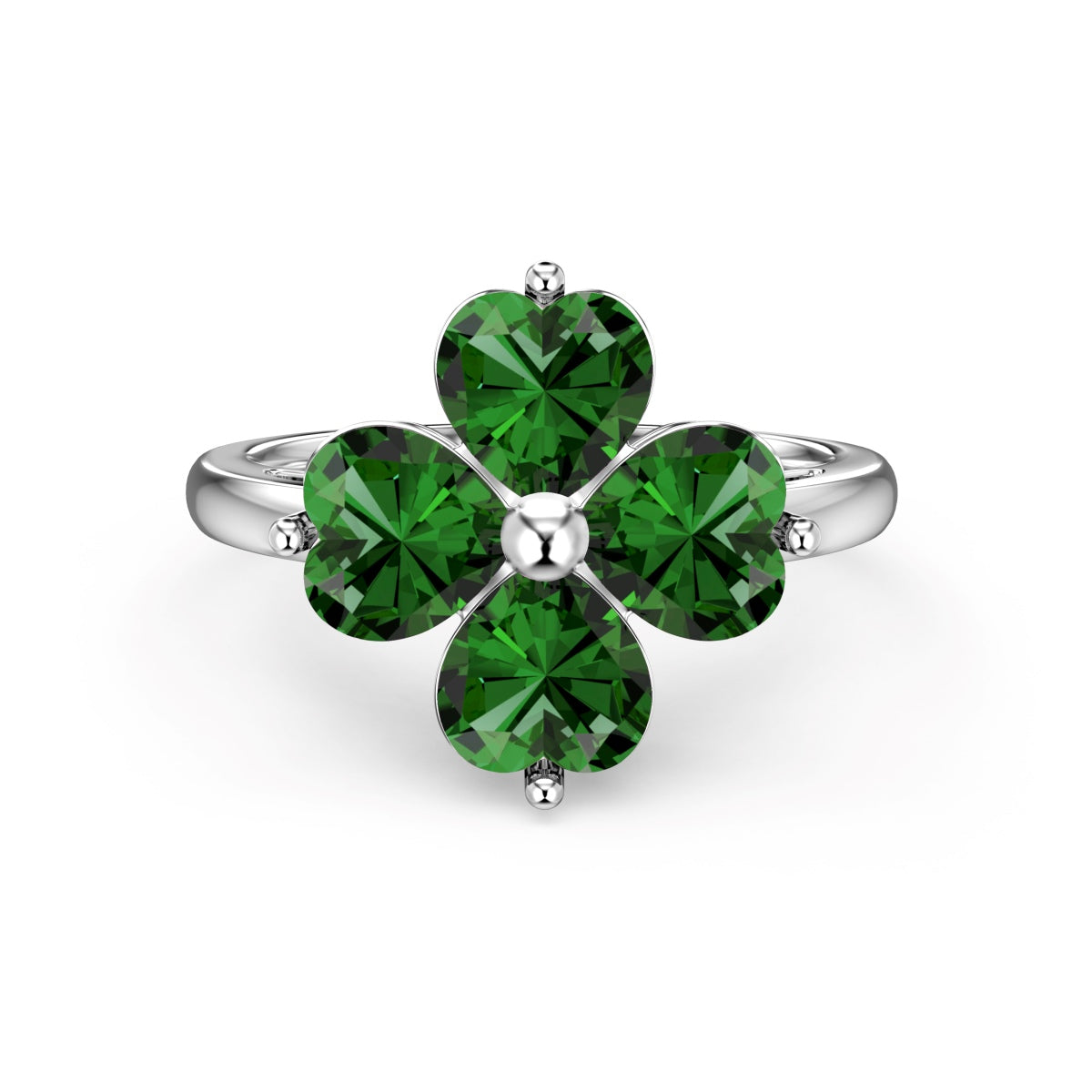 [Clover Jewelry]Heart-shaped Four-Leaf Clover Ball Ring