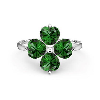 [Clover Jewelry]Heart-shaped Four-Leaf Clover Ball Ring