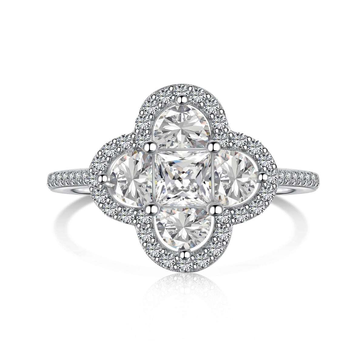 [Clover Jewelry]Luxurious Eternity Flower Shape Banquet Ring