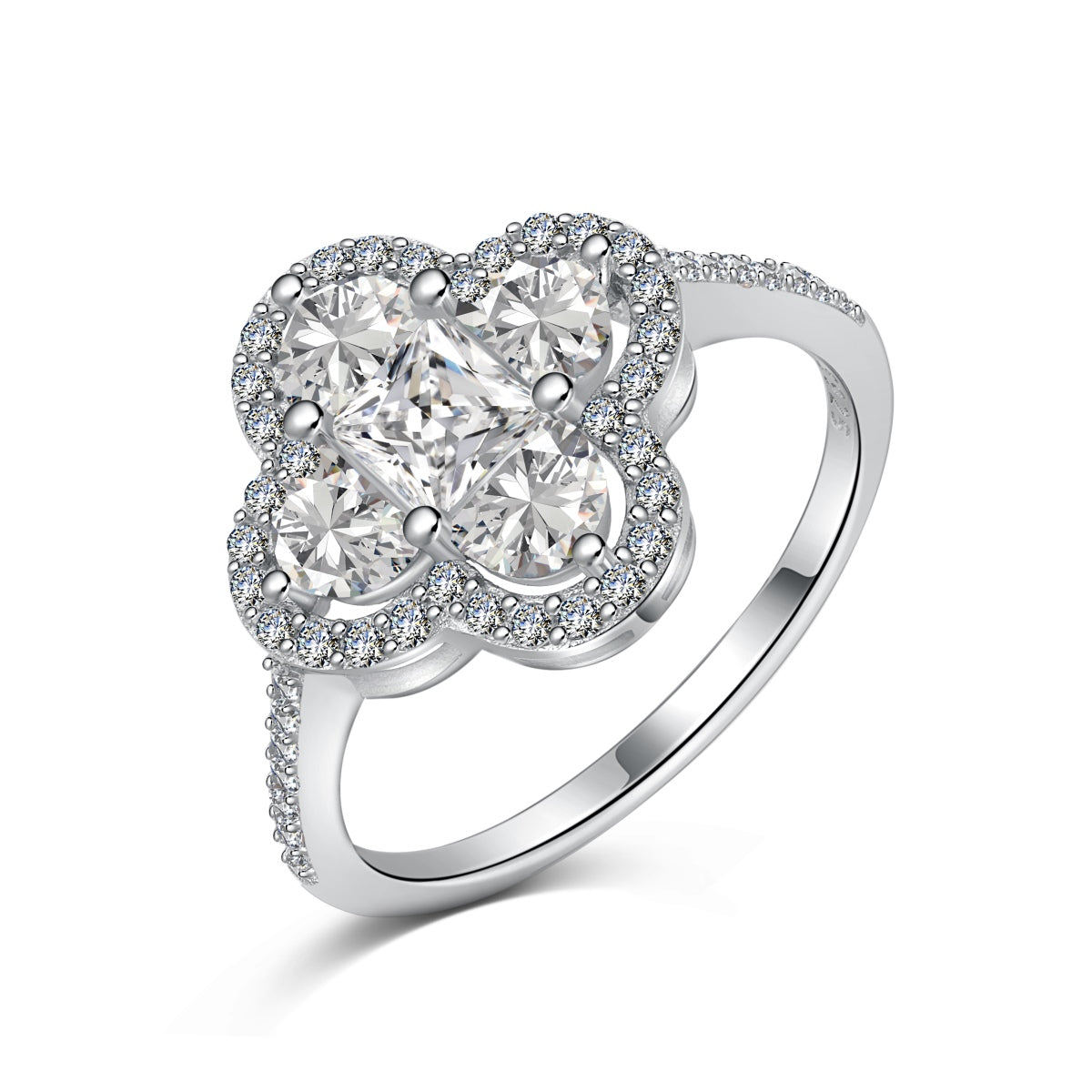 [Clover Jewelry]Luxurious Eternity Flower Shape Banquet Ring