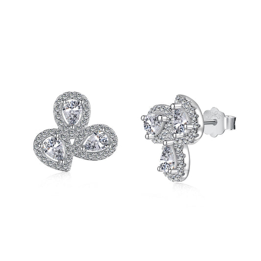 [Clover Jewelry]Ornate Flower Shape Pear Cut Lover Earrings