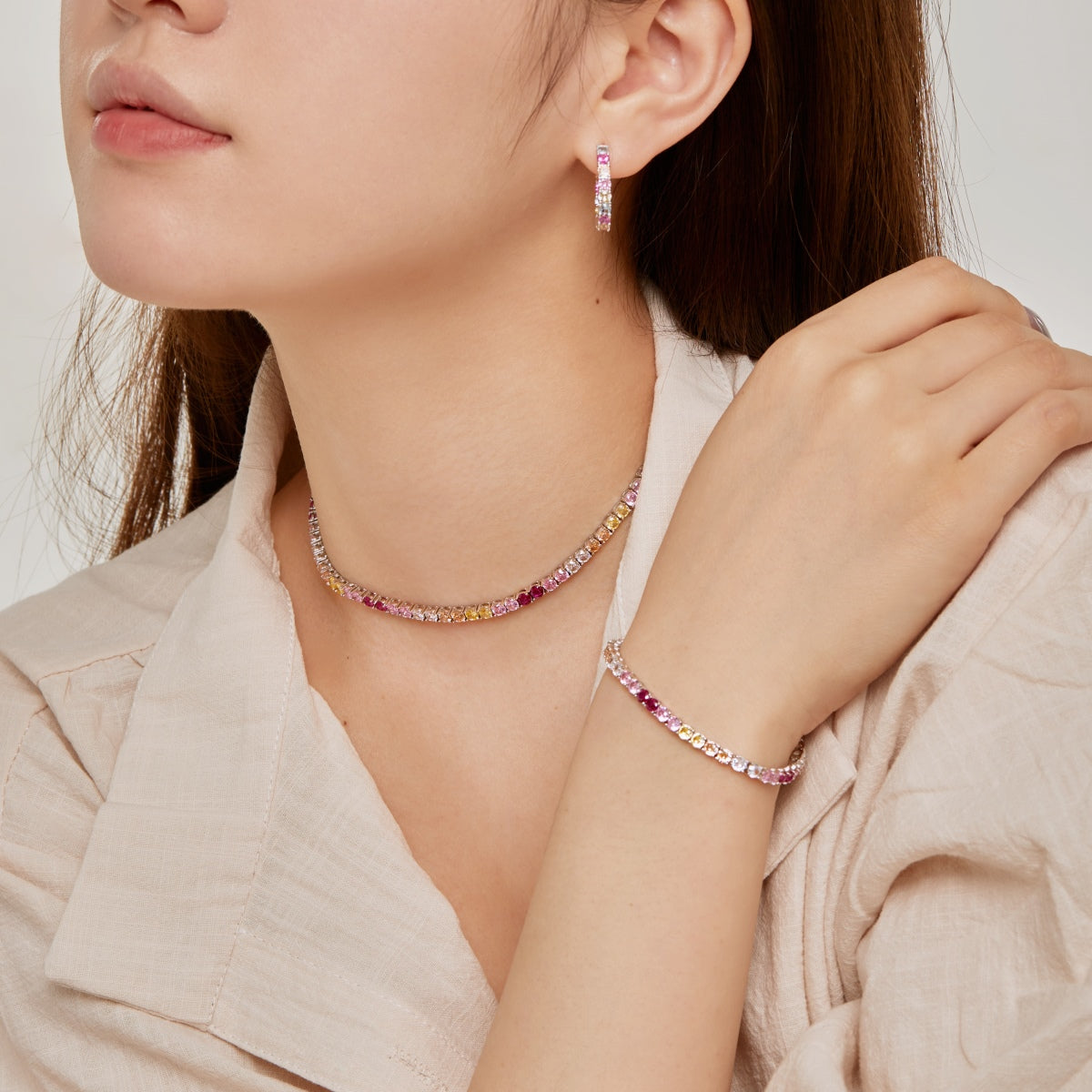 [Clover Jewelry]Delicate Colorful Tennis Necklace