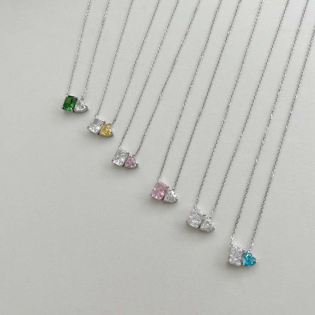 [Clover Jewelry]Dazzling Square & Heart Shape Necklace